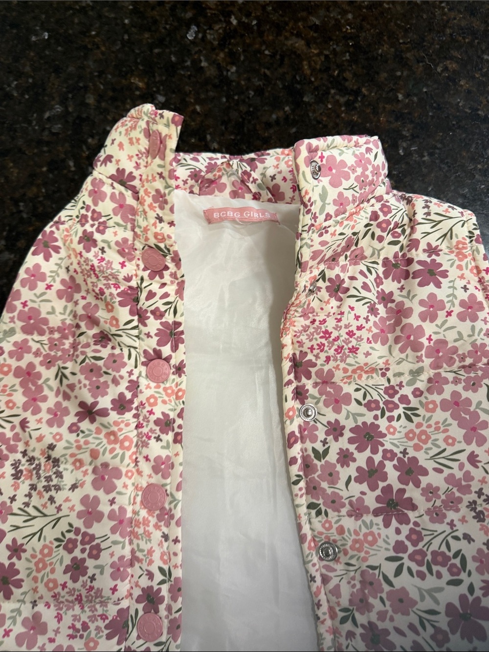 BCBG Girls Floral Quilted Vest in Pink and Cream